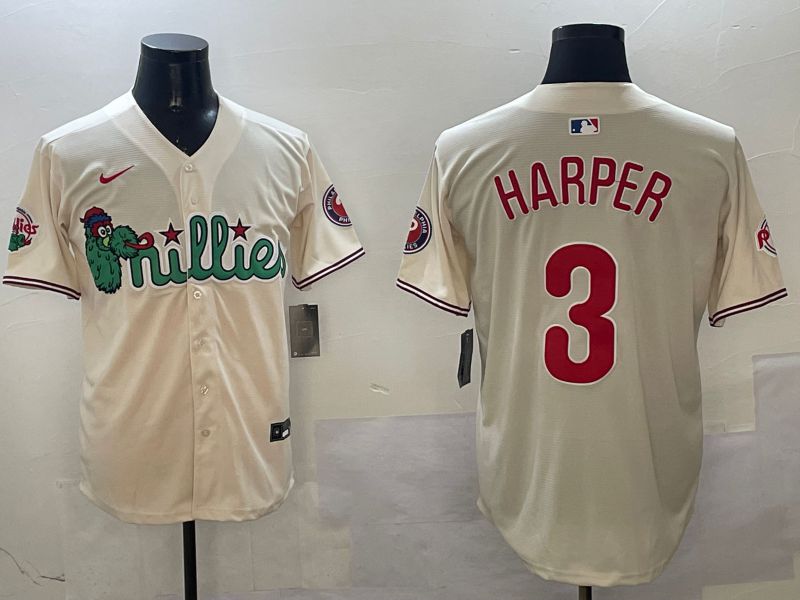 Men Philadelphia Phillies #3 Harper Cream Three generations Joint Name Game 2025 Nike MLB Jersey style 1->philadelphia phillies->MLB Jersey